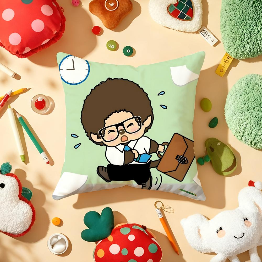 Cartoon M-Monchhichis Cushion Cover Plush Fabric Soft Double-Sided Printed Sofa Warm Winter Home Gift Pillow Cover