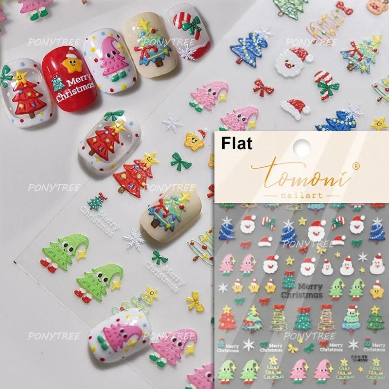 Gold Stamped Snowflake Stars White Christmas Tree Red Bowknot Cute 3D Nail Art Stickers Xmas Lovely Manicure Decals