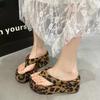 Leopard Platform Women's Slippers Clip Toe Wedges Heel Summer Slides Casual Thick Bottom Street Style Shoes