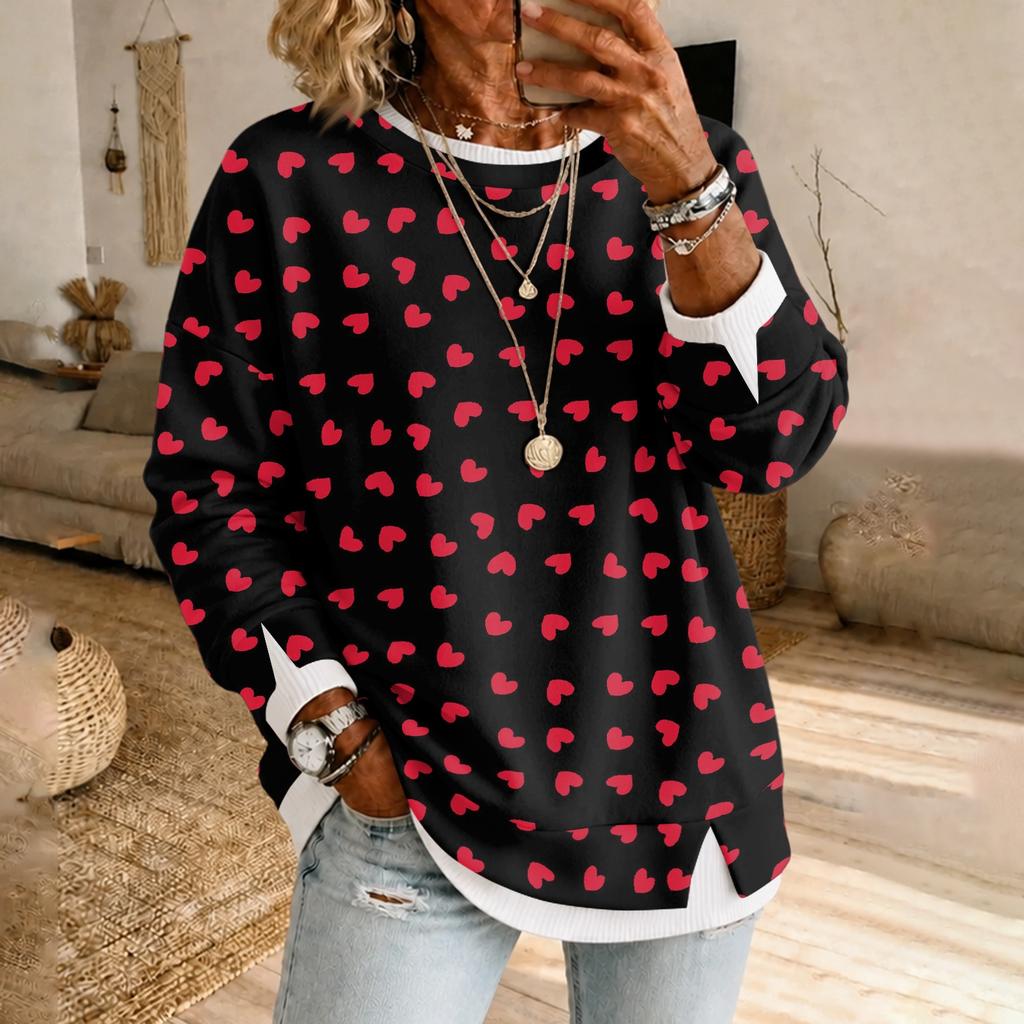 Women's Casual Long Sleeve Polka Dot Pullover Top Two Piece Neck Blouse