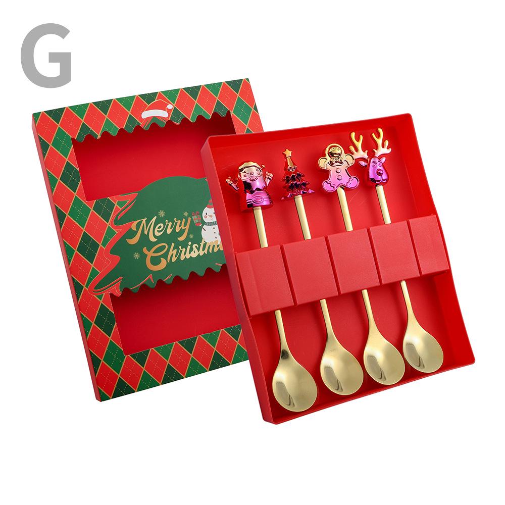 Cartoon Santa Claus Christmas Tree Coffee Dessert Spoon & Fork Gift Set