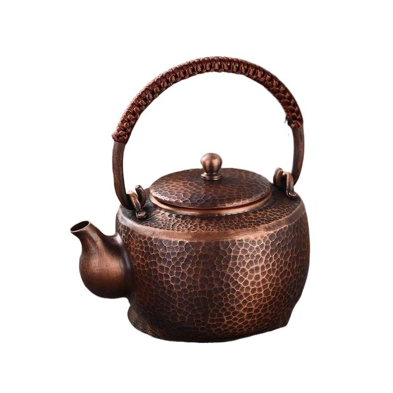 450Ml Pure Copper Teapot Pure Handmade Small Boiling Kettle Lifting Beam Teapot Vintage Health Tea Infuser Kung Fu Tea Set