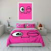 Cute Winking Face on Pink Background Print Bedding Set Duvet Cover Pillowcases (1* Duvet Cover 2* Pillowcases Do Not Include Comforter)