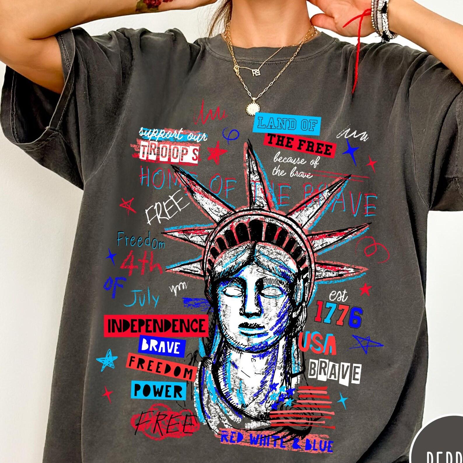 Grunge 4th of July Comfort Colors® Shirt, Vintage Unisex T-Shirt, Statue of Liberty Oversized Shirt, Retro Graphic Trendy 4th of July Tee S