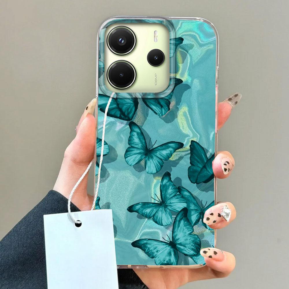 Lila Schmetterling Wasserwellen Textur Handyhülle für Xiaomi Redmi 13C A5 Note 13 14 13T 14T Pro Poco C71 Hülle Silikon Taschen Abdeckung