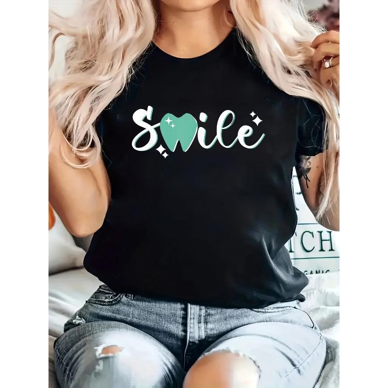 Женская футболка с принтом букв и круглым вырезом S чёрный