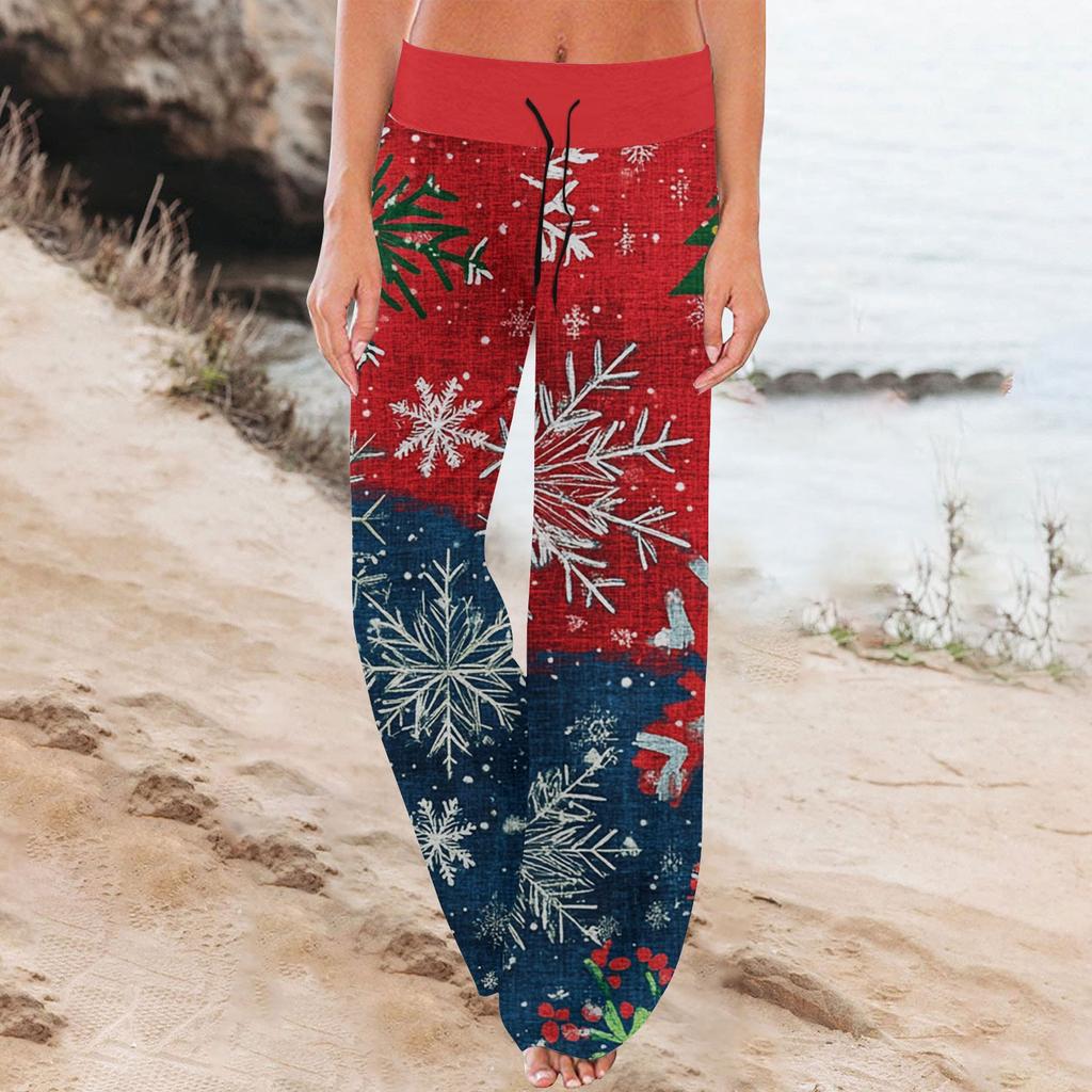 Women's Comfortable Pajama Pants Pants Christmas Print Drawstring Wide Leg Pants