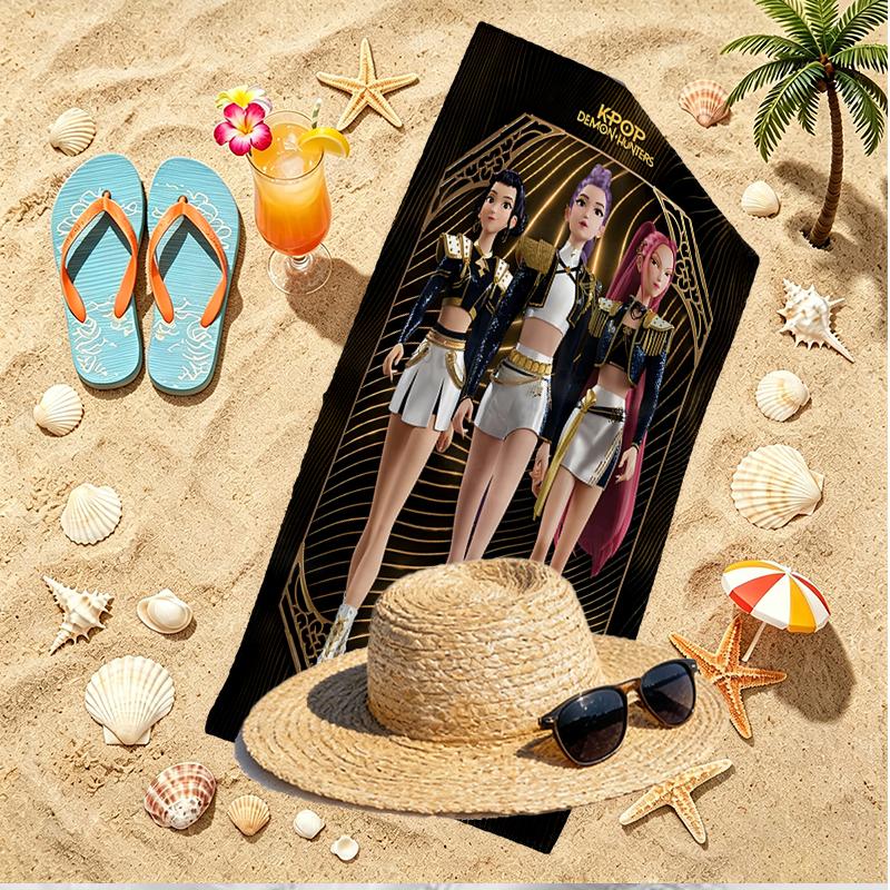 KPop Demon Hunters Print Beach Towel, Versatile Lightweight Absorbent Beach Towel for Pool Surf Yoga Bathroom, Perfect Birthday Holiday Gift