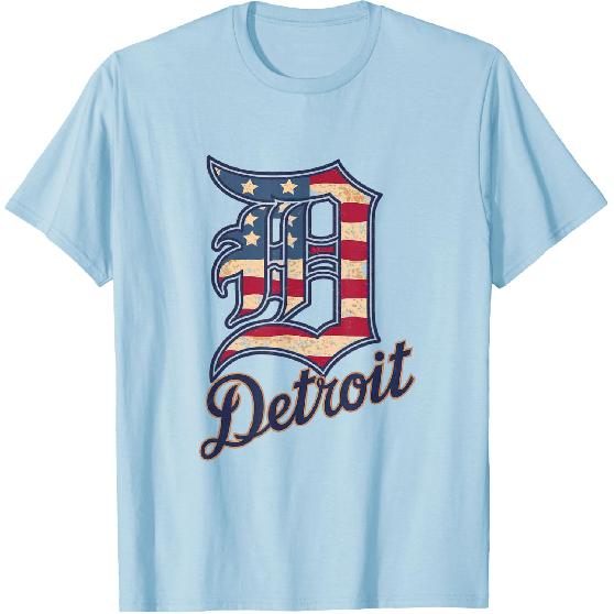 Nate Willis Detroit American Flag Old English D T-Shirt - Men's Black Small Modern Classic Letter Print Short Sleeve T-Shirt