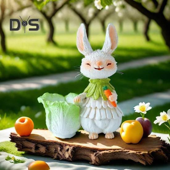 Easter Bunny Figurine Resin Cartoon Rabbit Statue Animal Sculpture Home Office Indoor Outdoor Garden Decoration Ornament