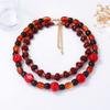 Personality trend retro ethnic style geometric wood plastic beaded multi-layer stacked necklace casual simple woman