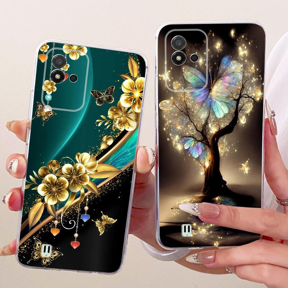 For Realme Narzo 50i Case RMX3235 Fashion Butterfly Soft Clear Silicone Protect Cover For Realme Narzo 50A RMX3430 Narzo50A Capa
