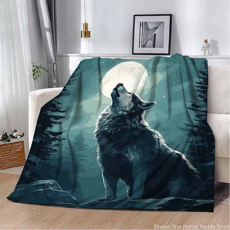 3D Animal Wolf Cute Cartoon Flannel Blanket Fluffy Children and Adults Sofa Plush Bedspread Throw Lunch Blanket for Sofa Bed