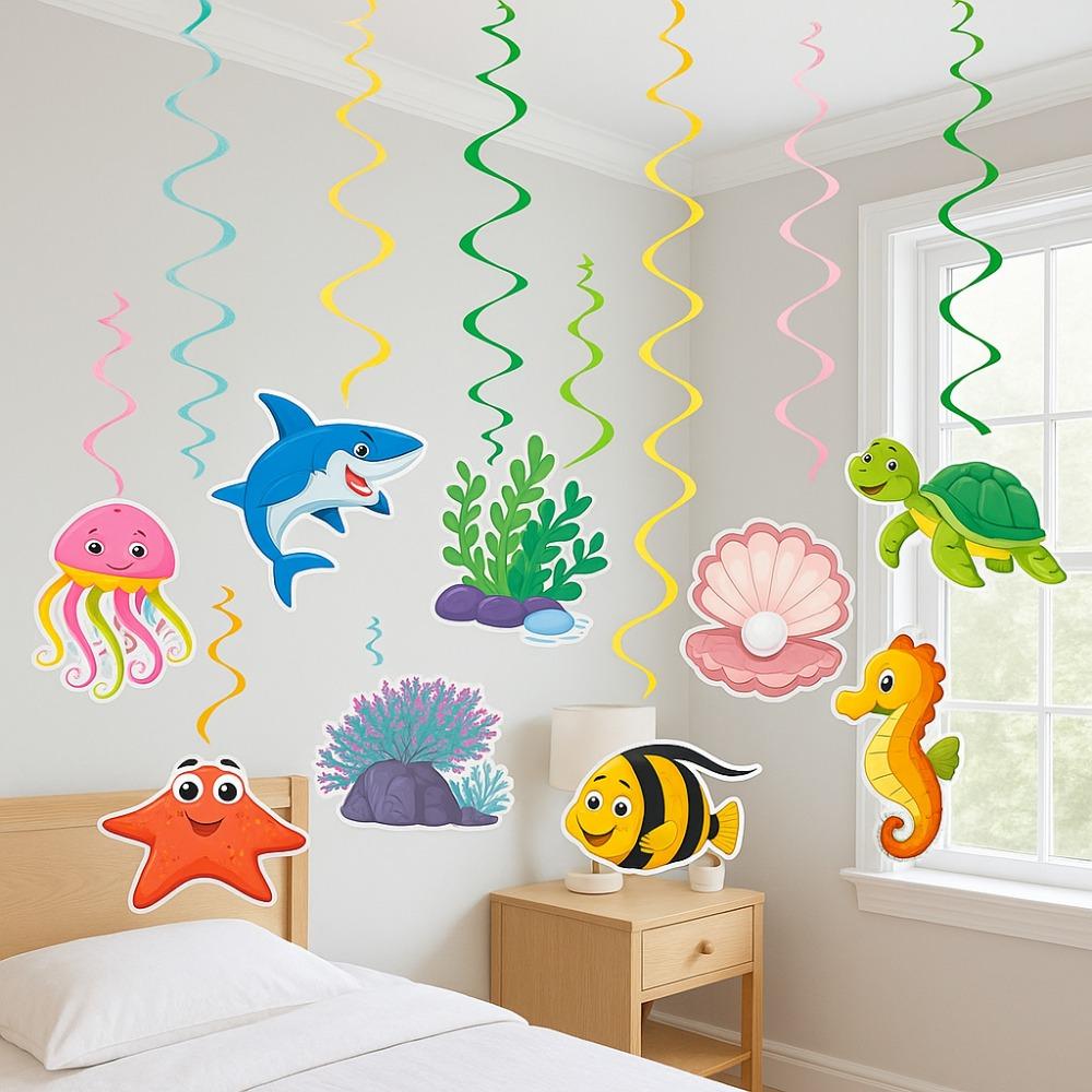 Paper Hawaiian Spiral Ornaments Colorful Summer Theme Pendant Ocean Animals Hanging Flag  Wedding