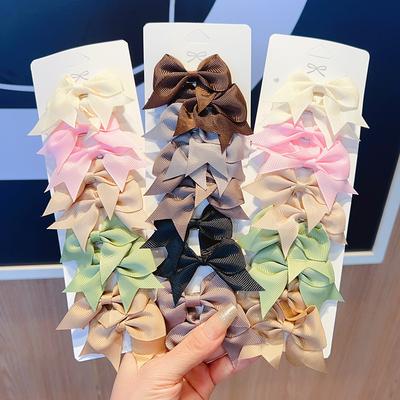 10pcs Solid Bow Hair Clips for Girls Ribbon Bowknots Boutique Barrettes Hairpins Headwear Kids Cute Hair Accessories Gifts