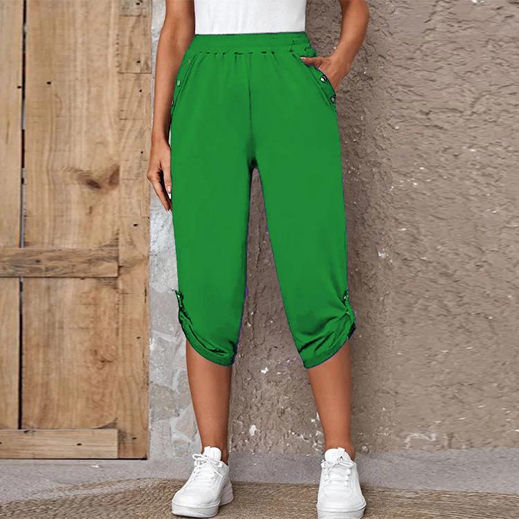 

2023 Summer Fashion: Women s Casual Elastic Seven-Point Pants Large фарби люмінесцентні зелений колір
