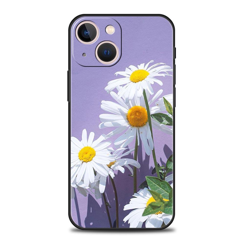 flower 12 Luxury Phone Case For iPhone 13 15 14 12 Mini 11 Pro MAX XR X SE XS 7 8 Plus Silicone Black Protection Cover