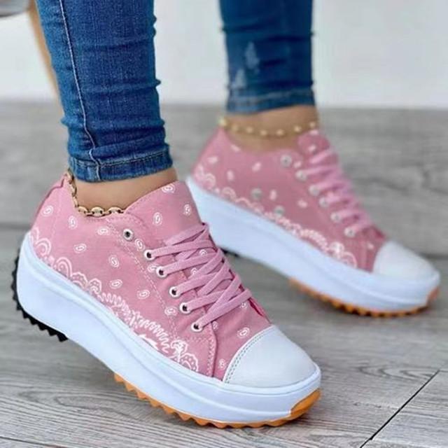 Damesko Nytt Mønster Canvas Sko Høy Kvalitet Damesneakers Flate Snøresko Voksen Zapatillas Mujer Chaussure Femme