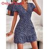 Summer Chic Floral Print V Neck Dress With Ruffle Hem For Casual And Beach Wear