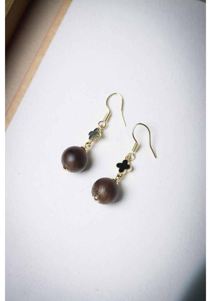 Indonesian Kalimantan Agarwood Earrings: 12mm Grade, 925 Sterling Silver, Gold Plated Studs