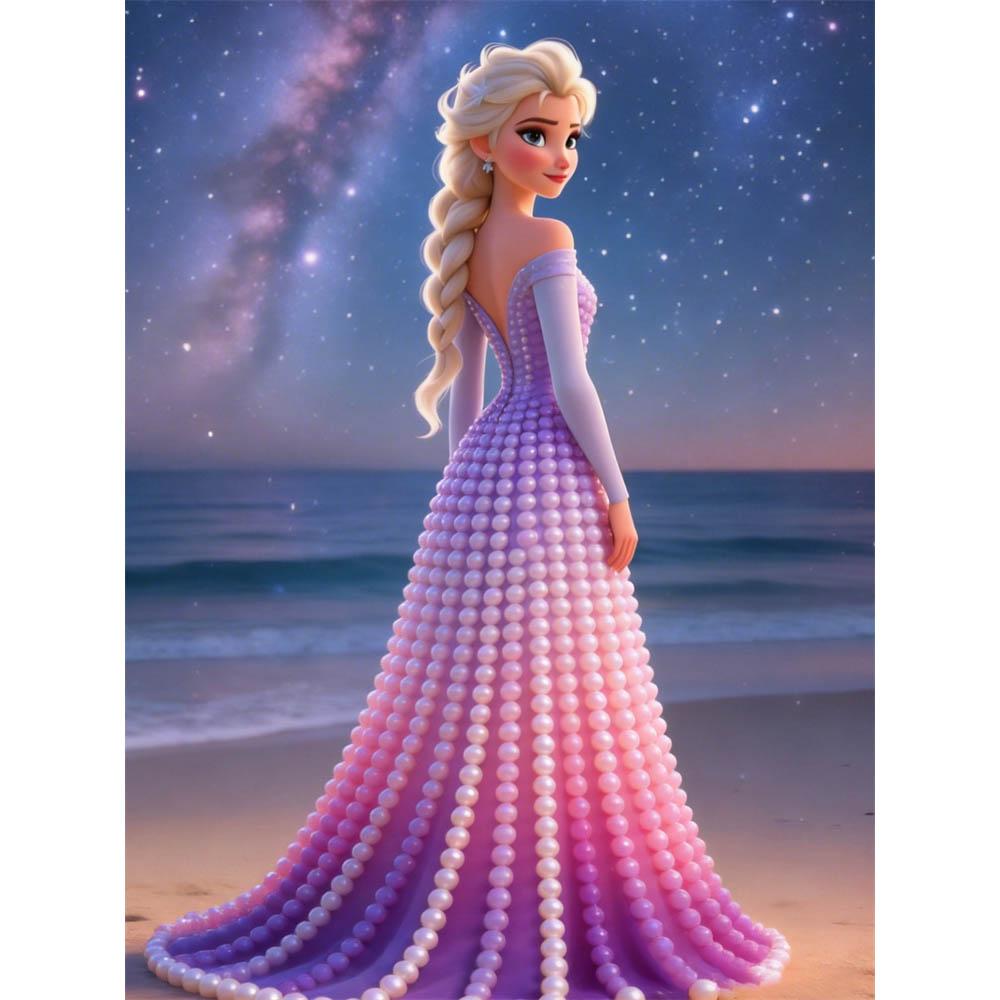 

Disney Pearl Painting Princess Elsa Pink Purple Galaxy Beach 5D Exquisite Landscape Sparkling Painting Craft Home Wall Decoration DIY Handmade Gift 35x45cm