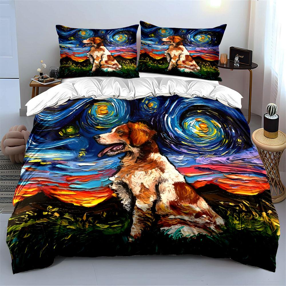 Starry Night Dog Art Set Multiple Sizes Kid'S And Adults' Bedroom Exquisite 3Pc Bedding Set, Gift