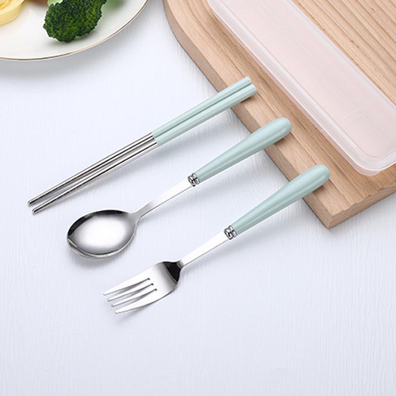 Stainless Steel 3-Piece Portable Cutlery Set: Chopsticks, Spoon & Fork - Sleek Design, Ideal for Students & Gifts