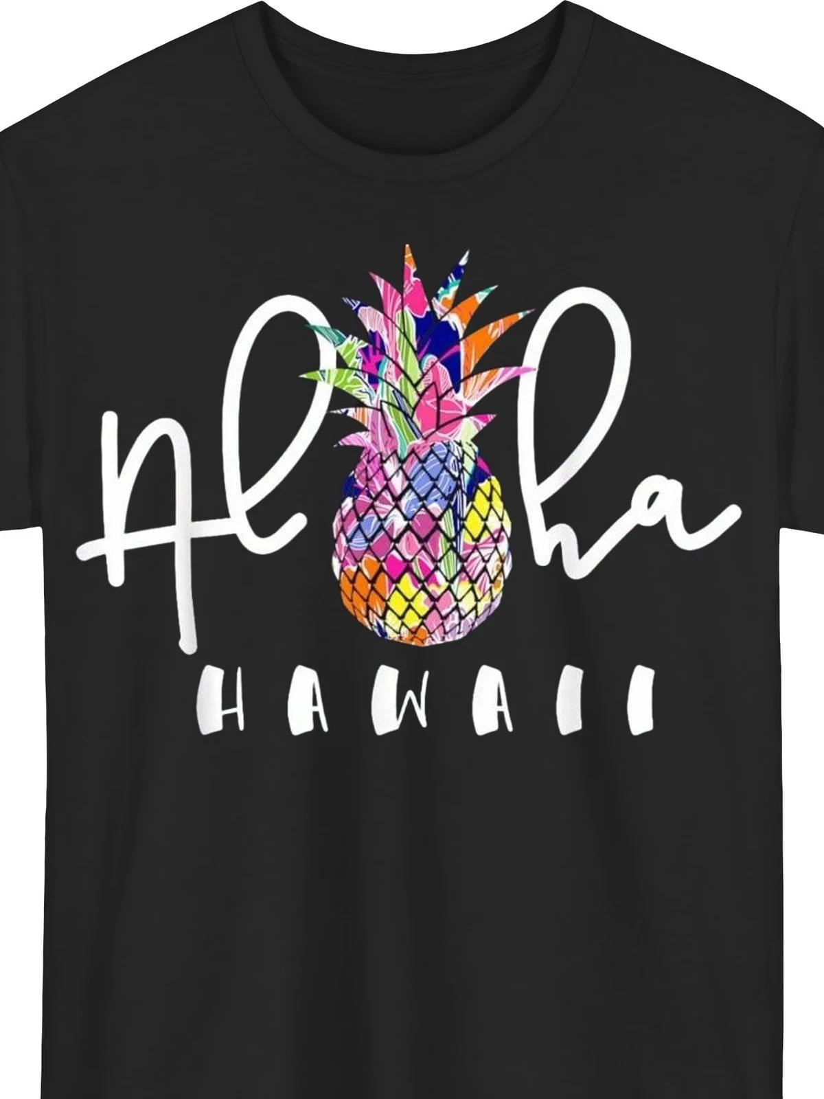 Aloha Hawaii Pineapple Floral Graphic Men’s T-Shirt Tropical Summer Beach Tee XXL