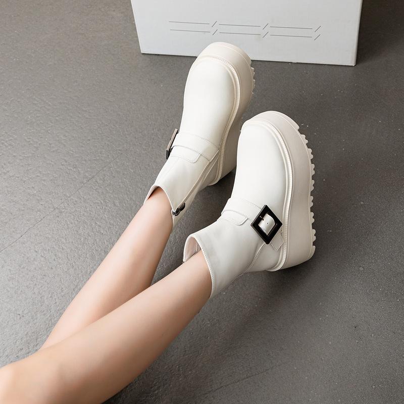 Thick-soled retro Martin boots women's shoes 2025 fashion simple and versatile height increase 8cm casual mid-tube boots trend