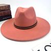 Hot autumn and winter new European and American style monochrome men's and women's belt hats simple woolen flat brim big edge jazz hats