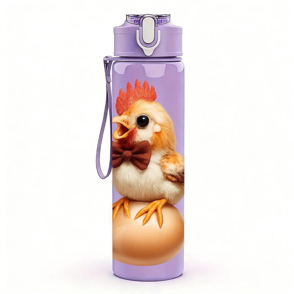 1PC Rooster Chicken Farm Animal Pattern 750ml Color Plastic Sports Water Bottle Leakproof Flip Straw Lid Suitable for Sports Office Home Use