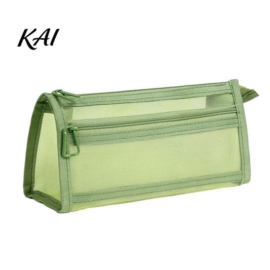 Portable Office Storage Pouch Mesh Pencil Case with Zipper, Double Layer Large Capacity Stationery Waterproof Cosmetic Travel Bag Organizer,
