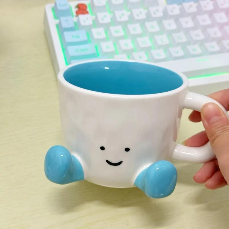 Cartoon Sitting Posture Coffee Mug Cute Style Ceramic Water Cup Girl Household Breakfast Oat Milk Mug Office Desktop Decoration