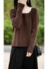 Solid Color Retro Wool Sweater - Long Sleeve Square Neck Knit Top for Women
