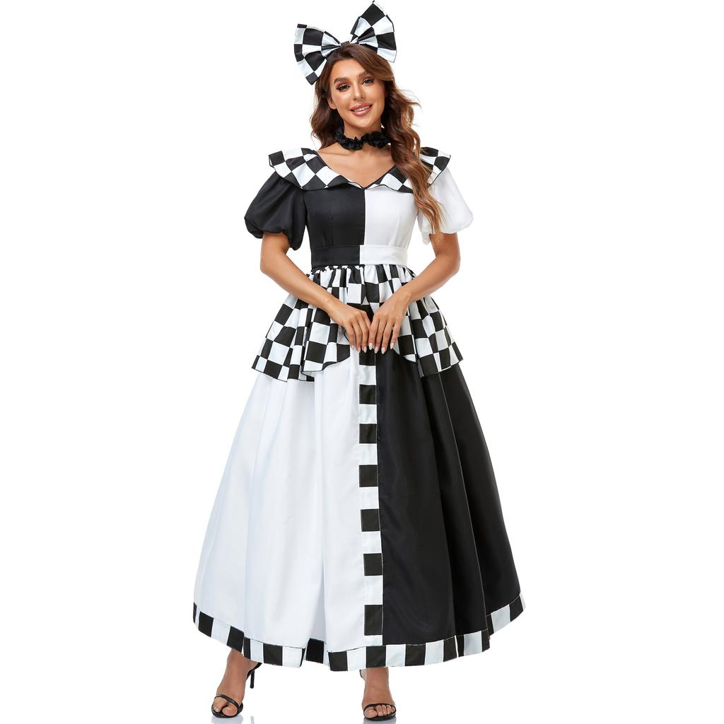 Lolita Alice Fantasy Wonderland cosPAY Black and White Checked Mickey Dress Uniform Halloween Costume