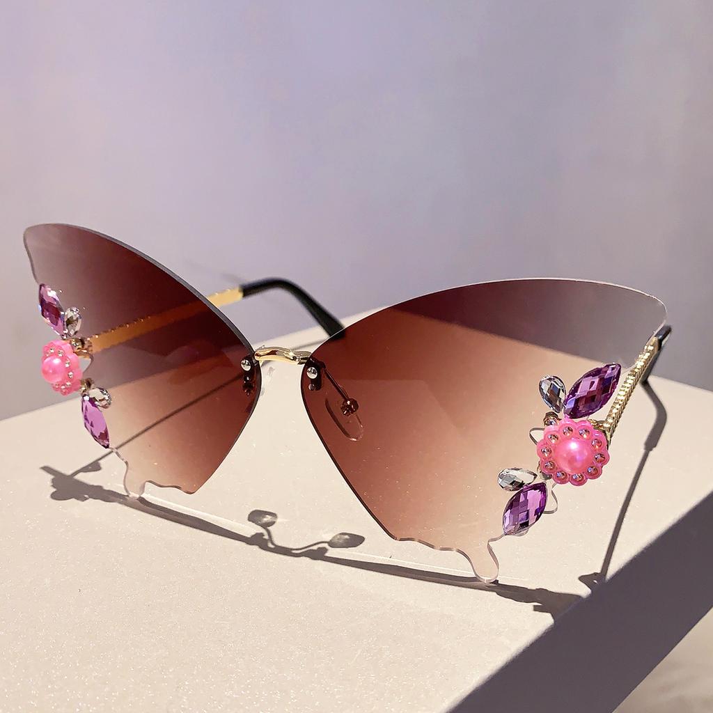 Rimless Butterfly Designer Shades Fashion Crystal Gradient Sunglasses Oversize Decoration Party Women's Sun Glasses
