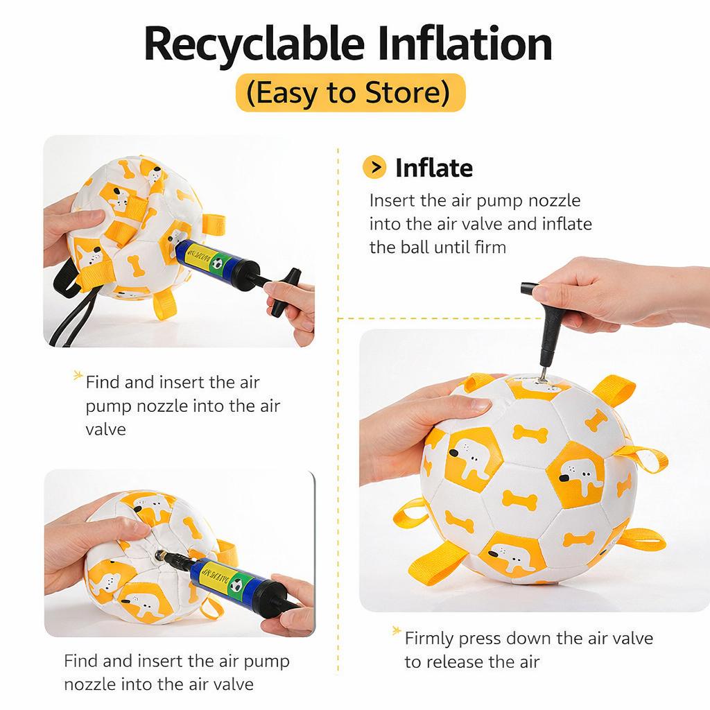 Interactive Durable Dog Soccer Ball Toy With Straps TPU Nylon Bite Resistant Chew Training Outdoor Fetch for Large Small Dogs