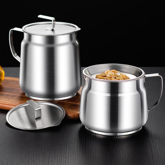 Bacon Grease Container with Strainer And Lid 1.5/2L Stainless Steel Container for Frying Oil Storage Pot Fat Storage Easy-Grip Handle