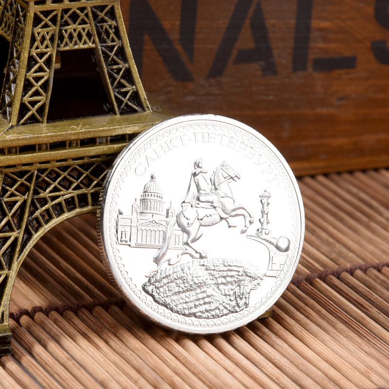 Russian commemorative medal, silver plated, Peter bronze, knight, badge, commemorative coin, coin, handicraft, gift, Christmas gift, Stocking stuffers