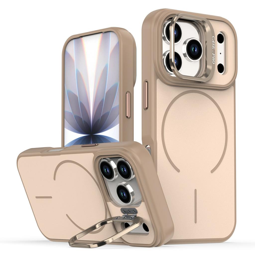 For iPhone 17 Pro Case Compatible with MagSafe Skin-touch PC + TPU Phone Cover with Foldable Kickstand