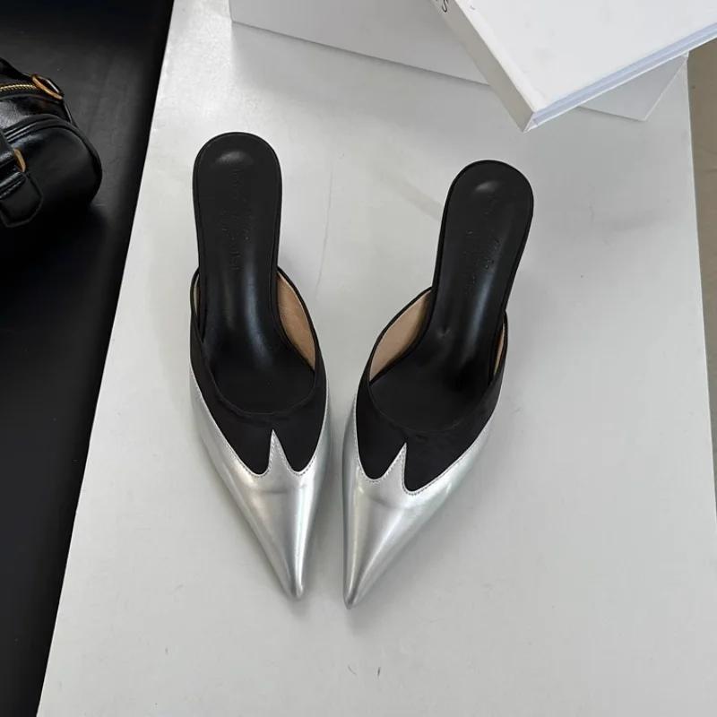 

Fashion Elegant Pointed Toe Transparent PVC Heart High Heels Mules Slipper Shoes Women 2025 Black White Red Shoes Luxury Designer Pumps 35