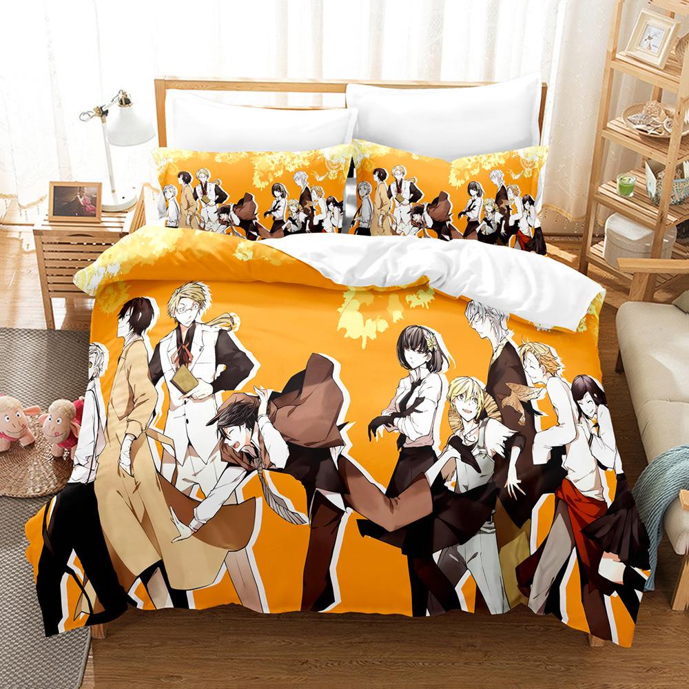 Anime Bungo Stray Dogs Quilt Cover Set,Kids Boys Duvet Cover,Queen/King/Full/Twin Size,Soft Printed Bedding Set with Pillowcases