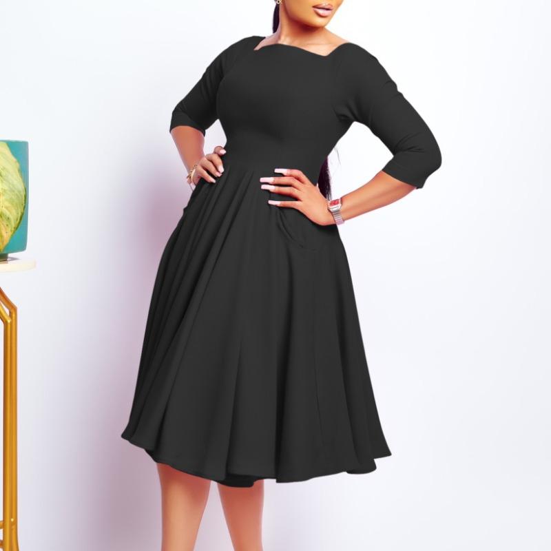 Women's clothing autumn and winter new fashion temperament pocket large skirt evening dress African dress