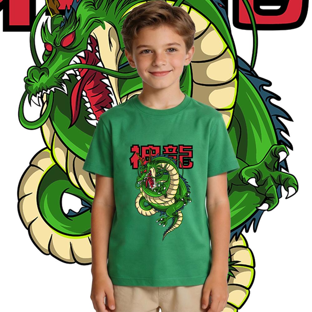Kids Dbz Shen Long Anime Print T Shirt Pure Cotton Soft Breathable Short Sleeve Shirt for Boys and Girls Summer Casual Wear