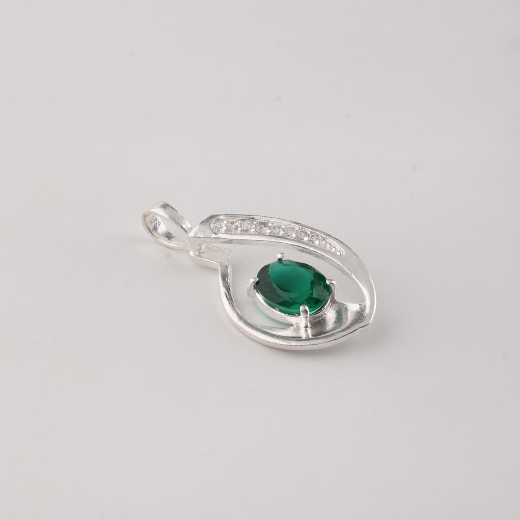Chrome Diopside Gemstone 925 Sterling Silver Designer Zircon Pendant 1.4" Women Jewelry For Birthday Gift CZP16-7
