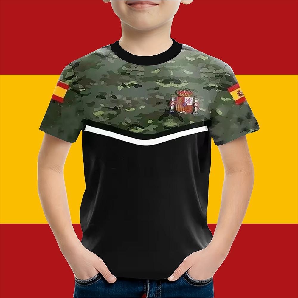 Boys Clothes Spanish Flag Graphic T-Shirt Vintage Casual Short Sleeved Kids Clothes 2-14Y Summer Outdoor Spanish Child Top Tee