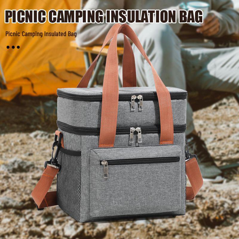Double-Layer Insulated Lunch Bag, Thickened Oxford Cloth, Solid Color, Large Capacity Picnic/Bento Carrier.