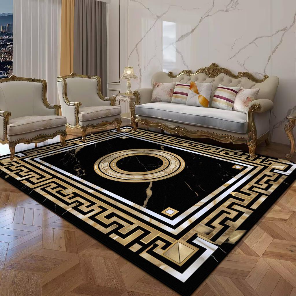 Black Gold Marble Luxury Carpet for Living Room Decor Large Area Rugs Anti Slip Floor Mat Sofa Table Decorations