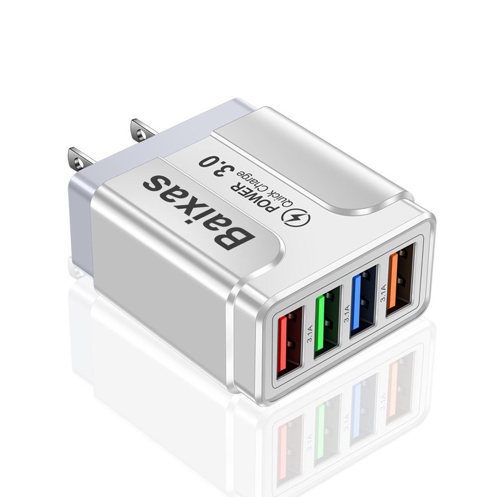 Colorful 4-USB 3A Travel Charger for Phone & Tablet: Multi-Standard (EU/US/UK)