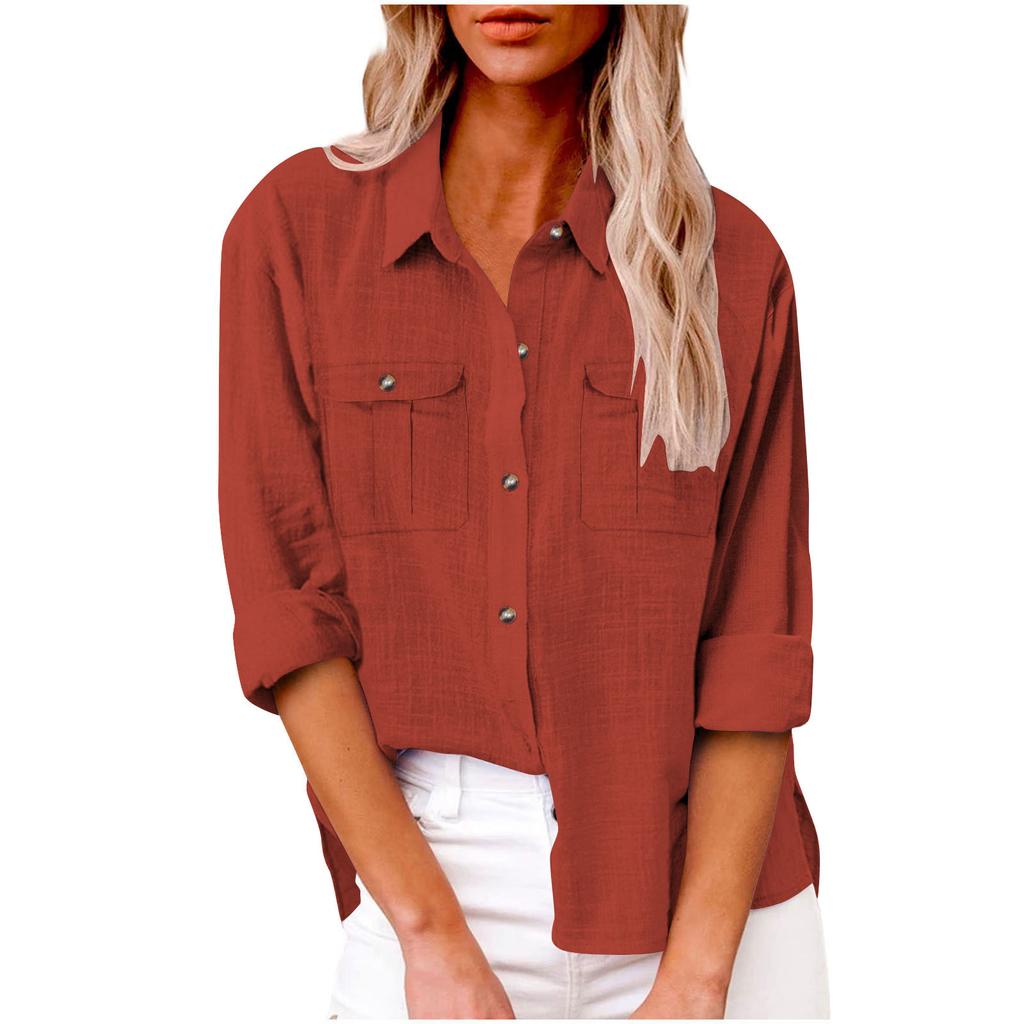 Women's Long Sleeve Button Color Loose Shirt Casual Large Size Shirt